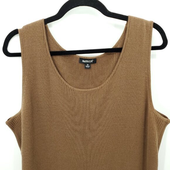 VTG Y2K metrostyle Ribbed Maxi Matching Tank Dress/Duster Sweater Set 1X Brown - Picture 12 of 16